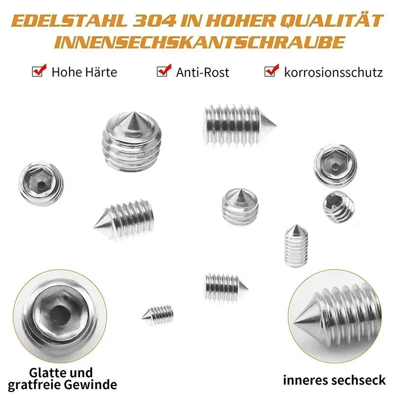 240 x STAINLESS STEEL GRUB / HEX SOCKET SCREWS