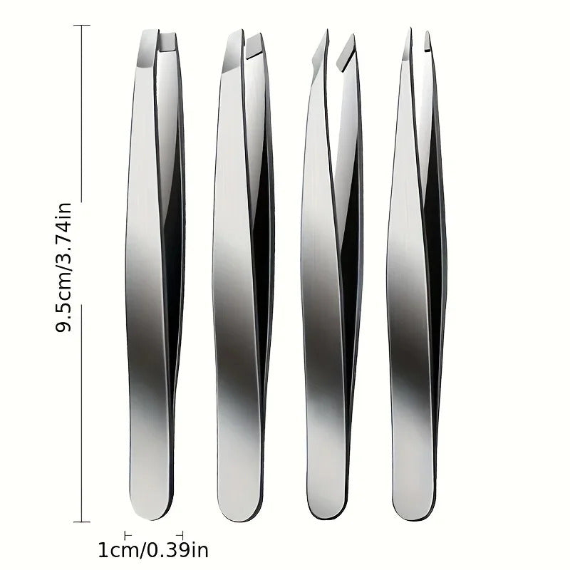 4 x EYEBROW TWEEZERS, STAINLESS STEEL