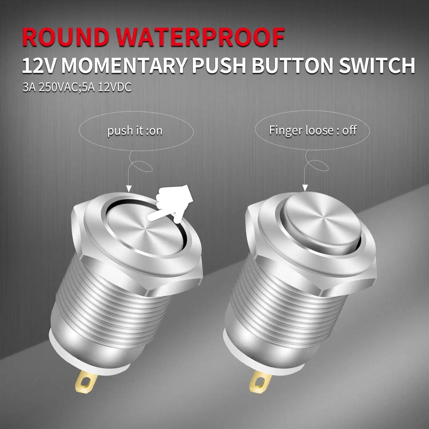 6 x STAINLESS STEEL MOMENTARY PUSH SWITCH 12mm