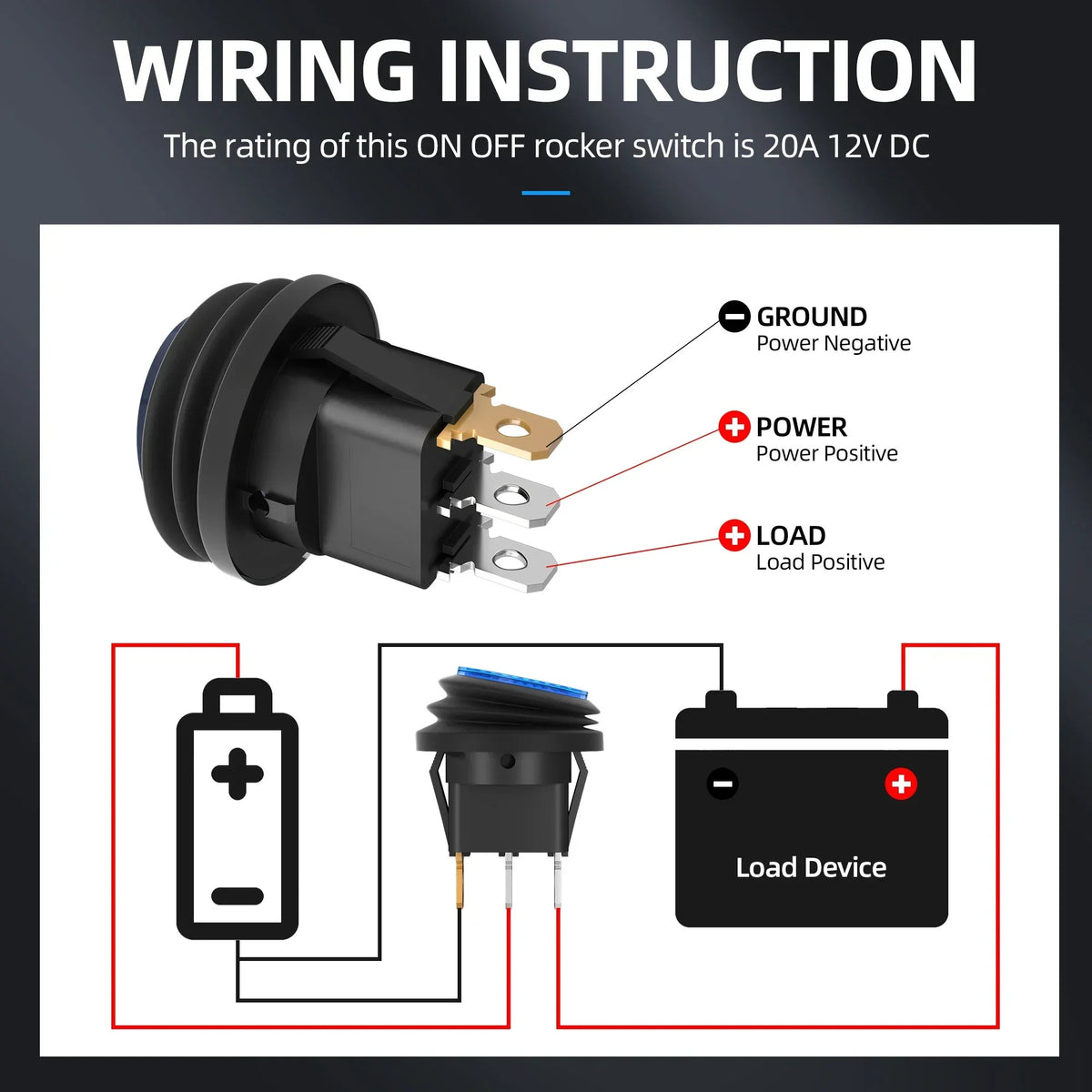 5 x RED / BLUE LED WATERPROOF ROCKER SWITCH PRE WIRED SPST 3 PIN ROUND ON OFF