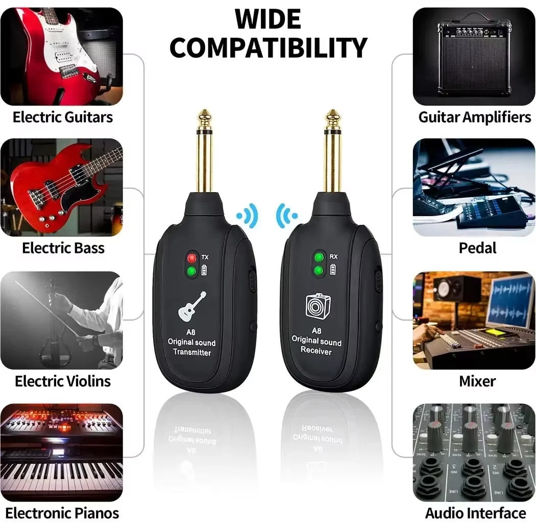 ELECTRIC GUITAR WIRELESS SYSTEM RECHARGEABLE TRANSMITTER & RECEIVER
