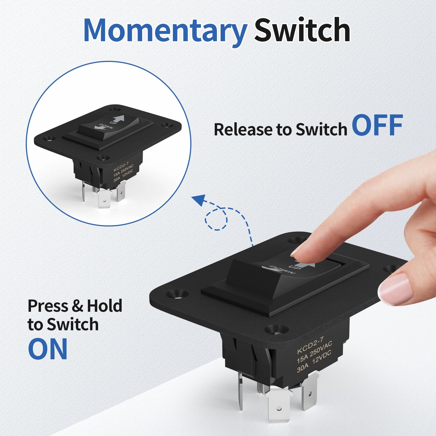 UP & DOWN MOMENTARY ROCKER SWITCH REVERSE POLARITY 12V 30A DPDT
