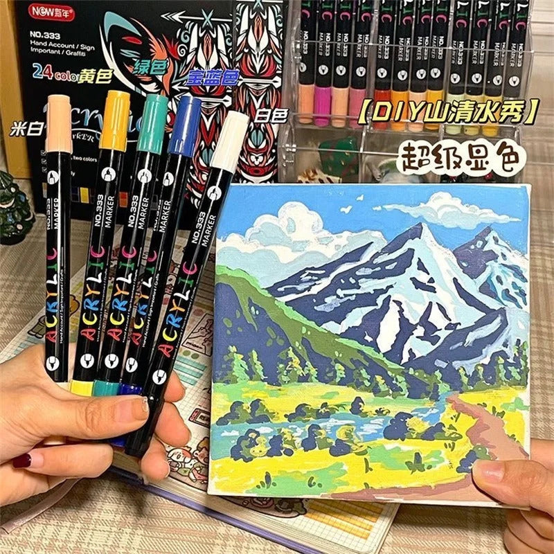 24 COLOUR ACRYLIC MARKER SET - DUAL ENDED