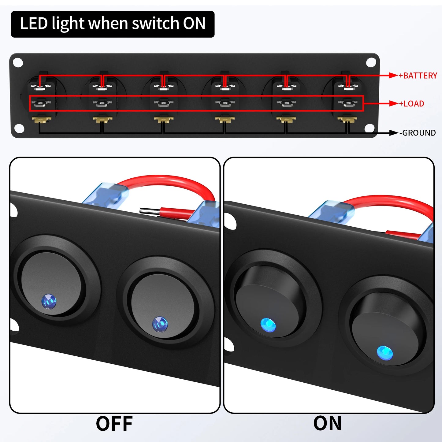 6 GANG SWITCH PANEL 12V, RED & BLUE LED