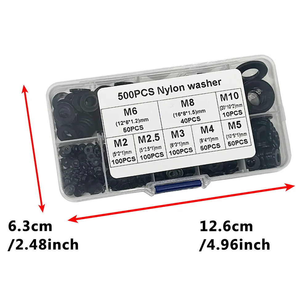 500 x BLACK NYLON WASHER M2 M2.5 M3 M4 M5 M6 M8 M10