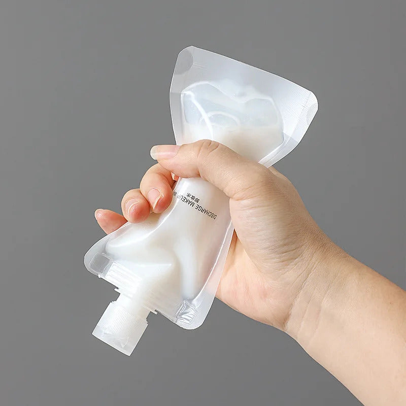 10 x 100ml TRAVEL PORTABLE SIZE REFILLABLE EMPTY SQUEEZE POUCHS