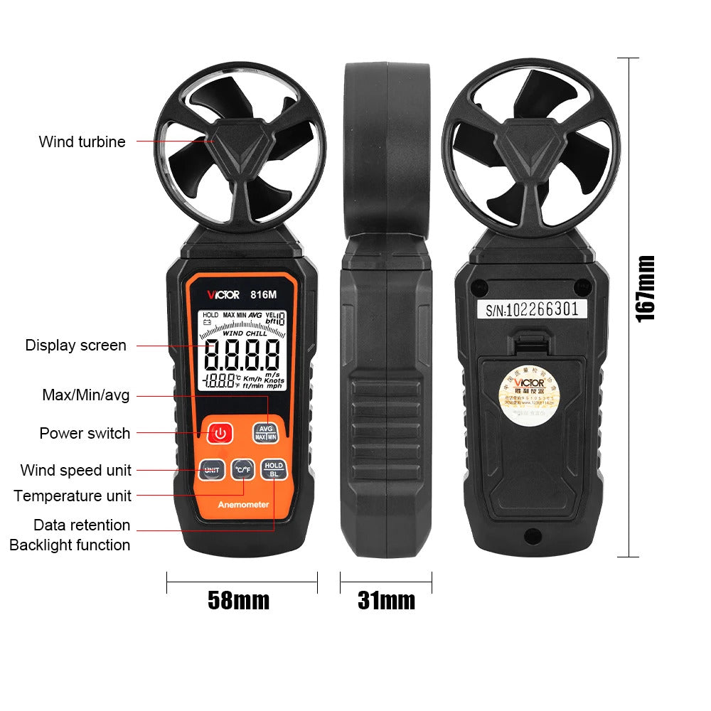 DIGITAL ANEMOMETER 0-45 M/S WIND SPEED METER