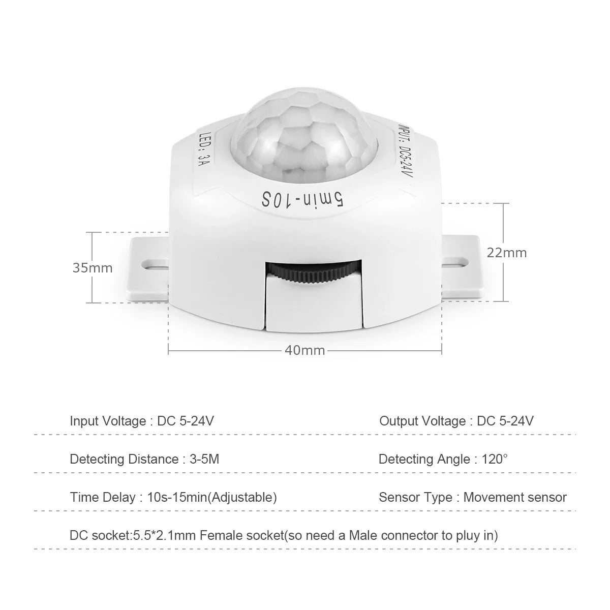 INLINE PIR MOTION SENSOR DC 5V-24V