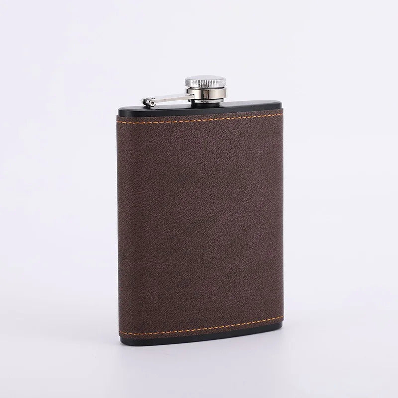 BROWN & GREY HIP FLASK 6oz 8oz STAINLESS STEEL