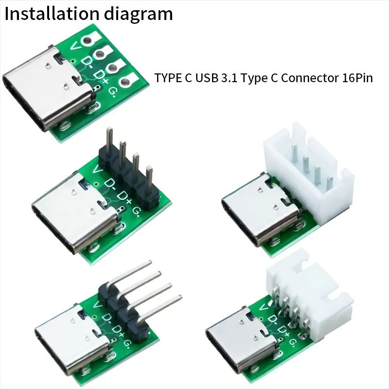 10 x FEMALE TYPE C USB 3.1 CONNECTORS 16 PIN SOCKET