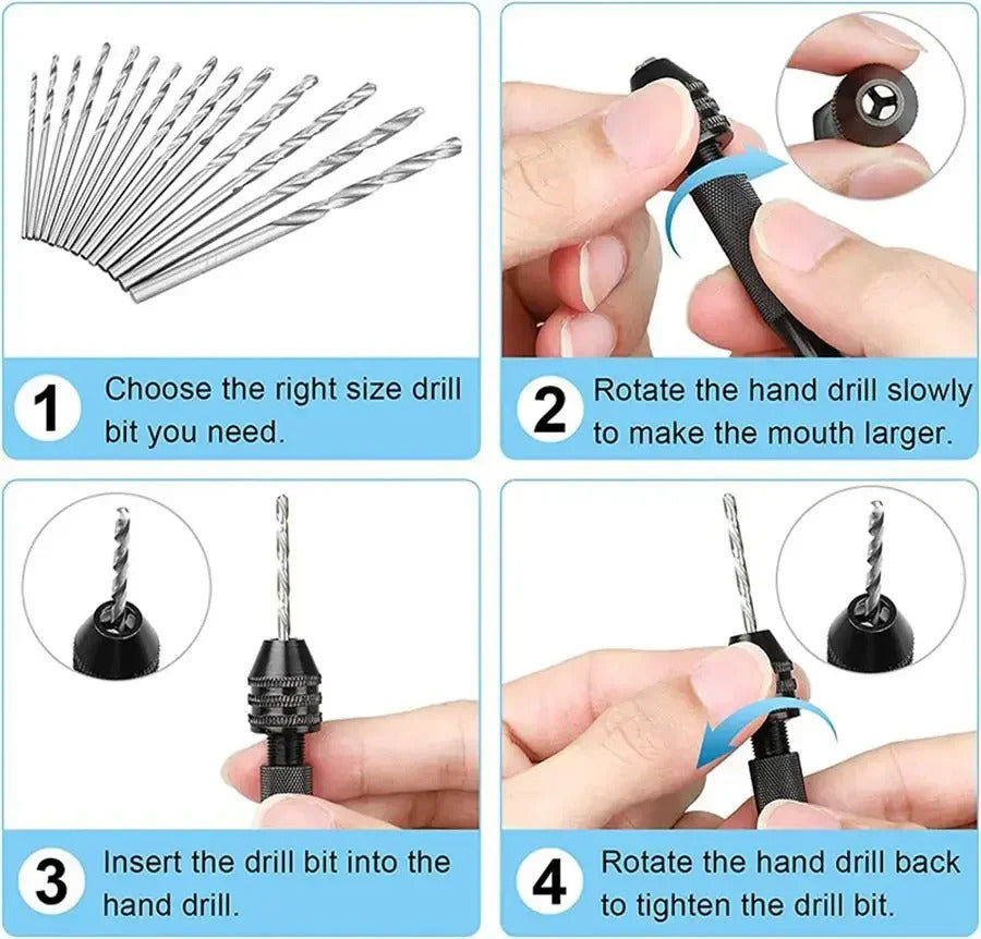 MINI HAND TWIST DRILL & 10 DRILL BITS
