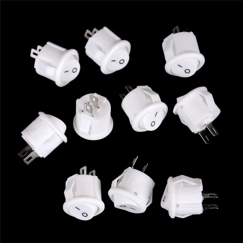 10 x 16mm ROUND WHITE ROCKER SWITCH 2 PIN ON OFF 3A