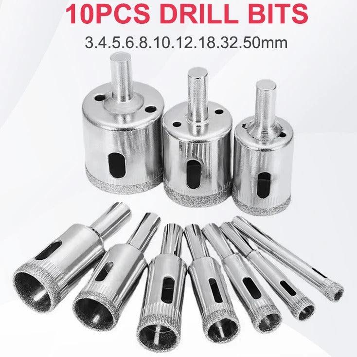 10 x DIAMOND HOLE SAW SET 3 4 5 6 8 10 12 18 32 50mm BITS