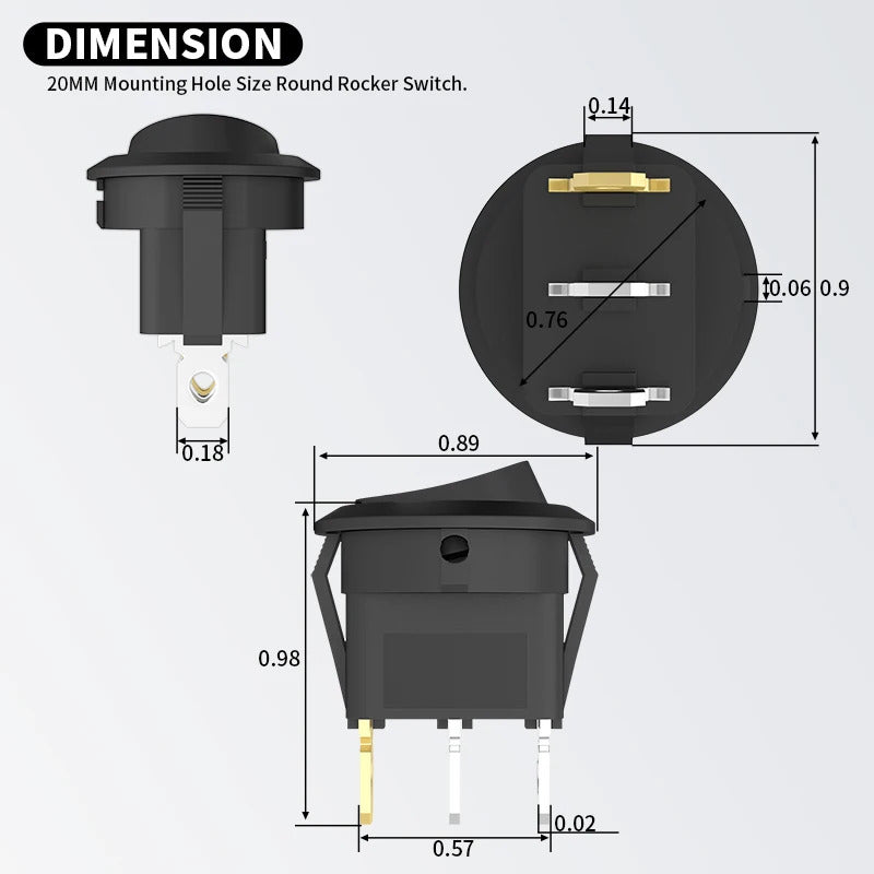 4 x ROUND ROCKER SWITCH WITH LED PRE WIRED 12V 20A