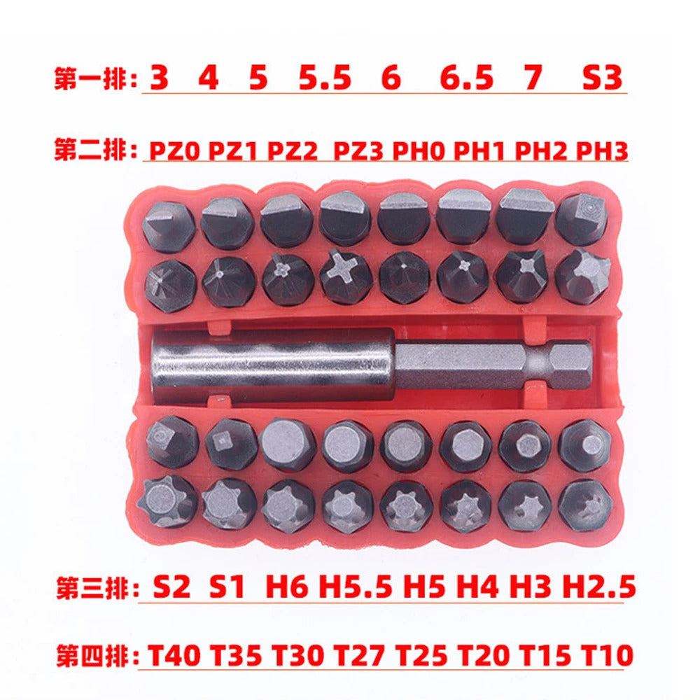 33 PIECE SCREWDRIVER BIT SET WITH MAGNETIC BIT HOLDER IN CASE