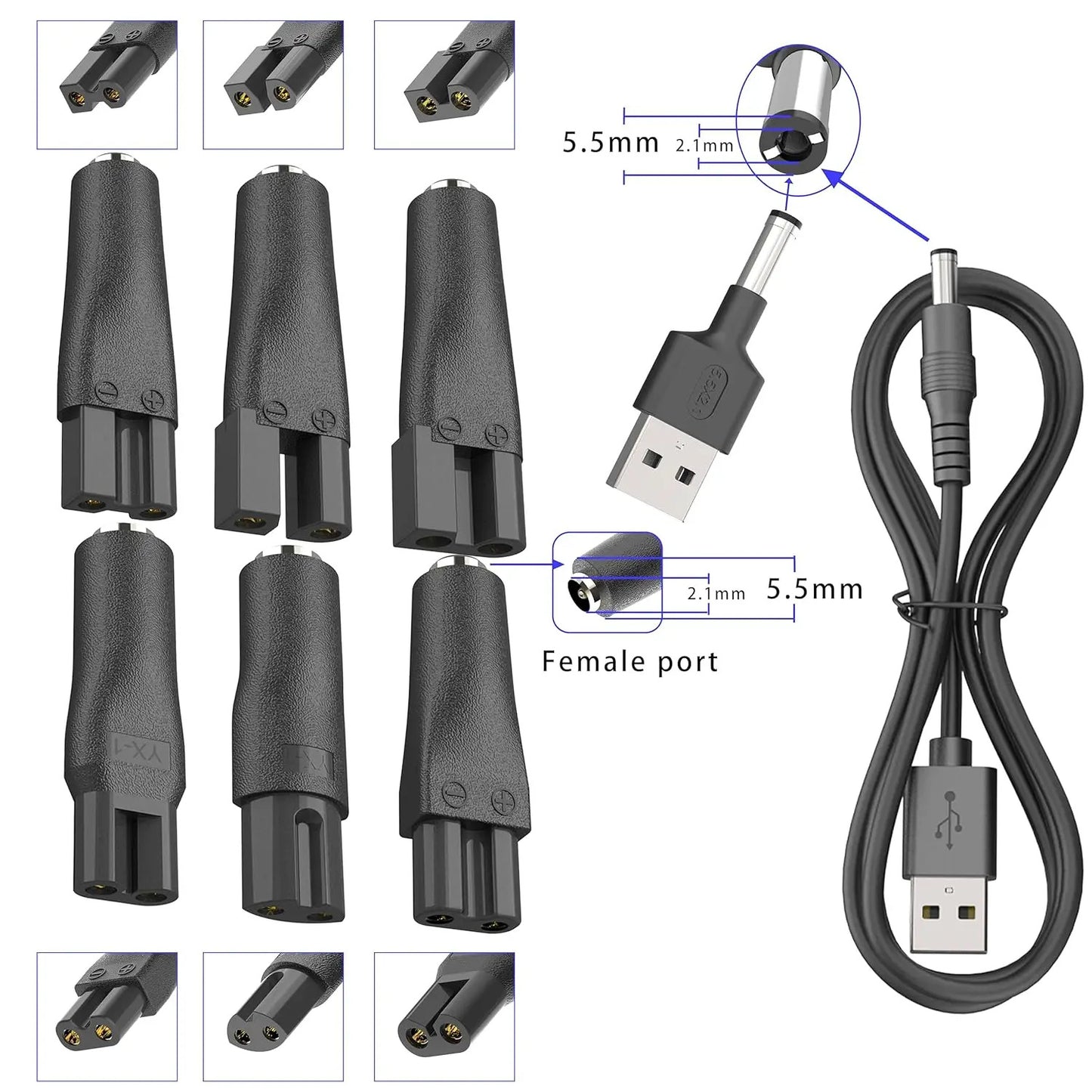 8 PIECE 5V POWER CORD REPLACEMENT FOR SHAVERS USB CONNECTION