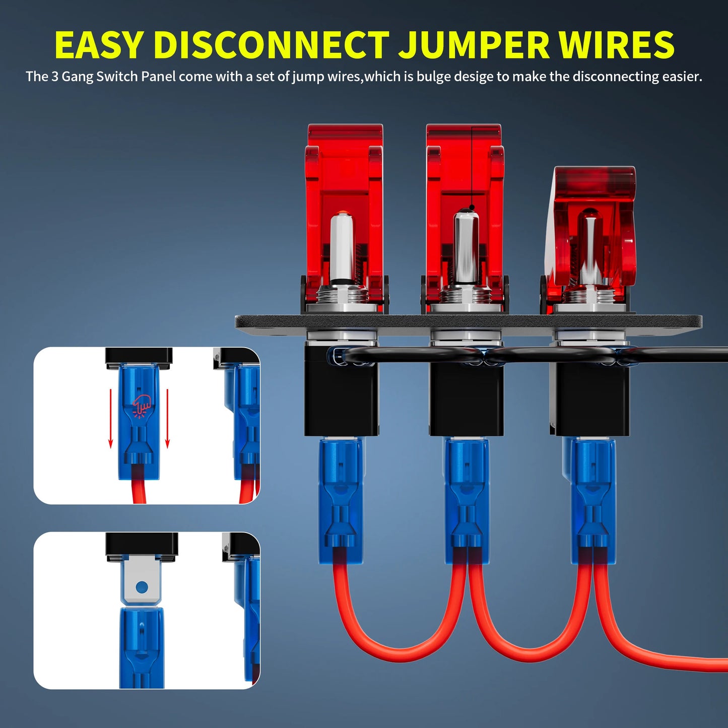 3 GANG TOGGLE SWITCH 12V WITH FLIP COVER & LED