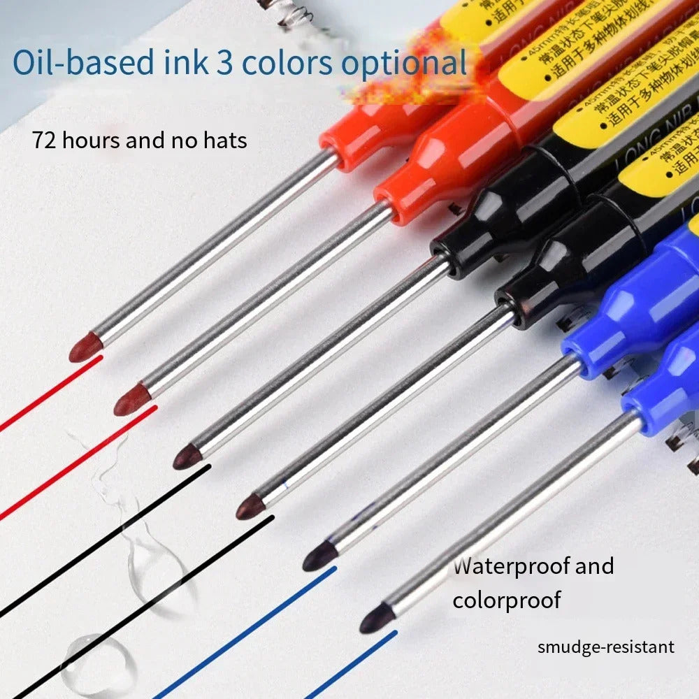 3 x 45mm DEEP HOLE MARKER PENS & 3 INK REFILLS BLACK RED BLUE
