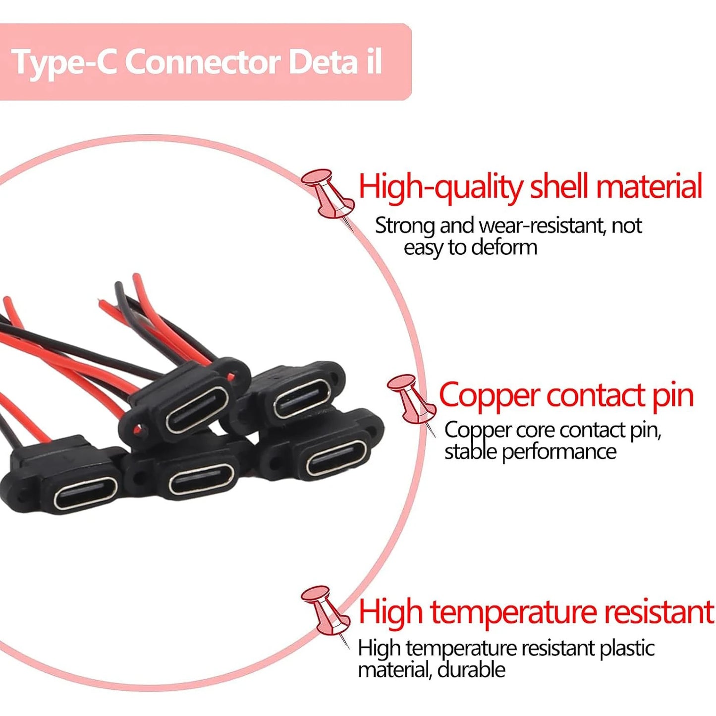 10 x USB TYPE C 2 PIN WATERPROOF FEMALE SOCKETS
