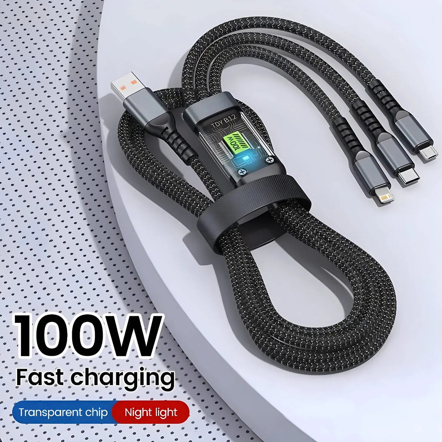 100w FAST CHARGING MULTI WAY CABLE, TYPE C MICRO USB LIGHTNING