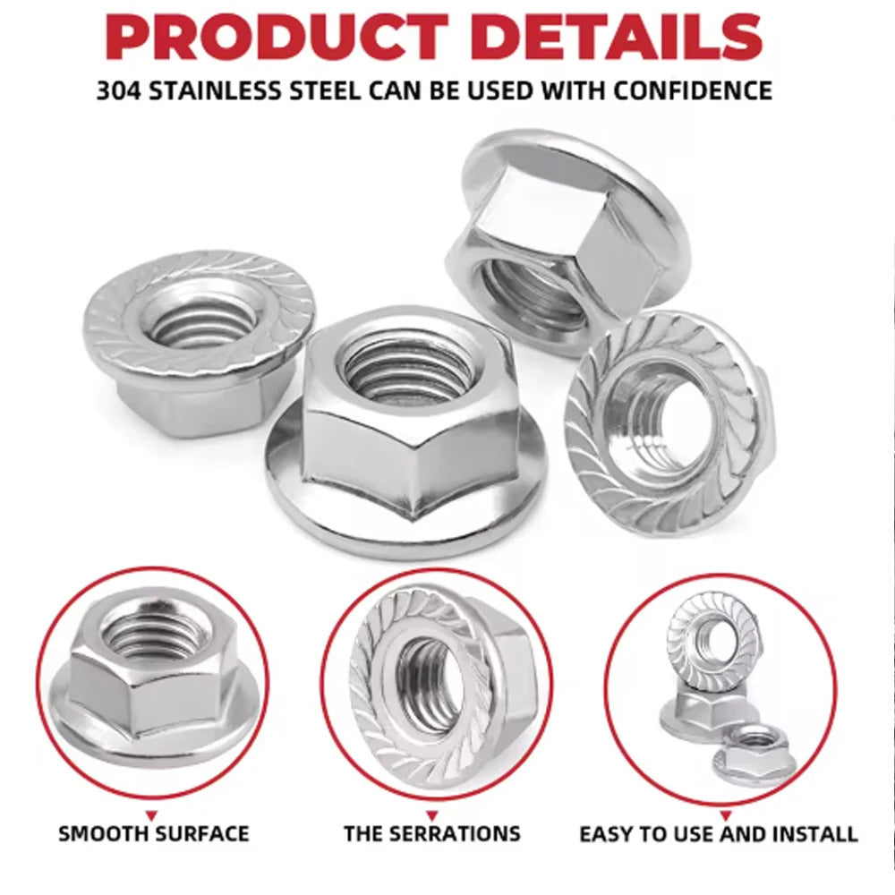 110 x STAINLESS STEEL M3 - M8 HEX FLANGE NUTS