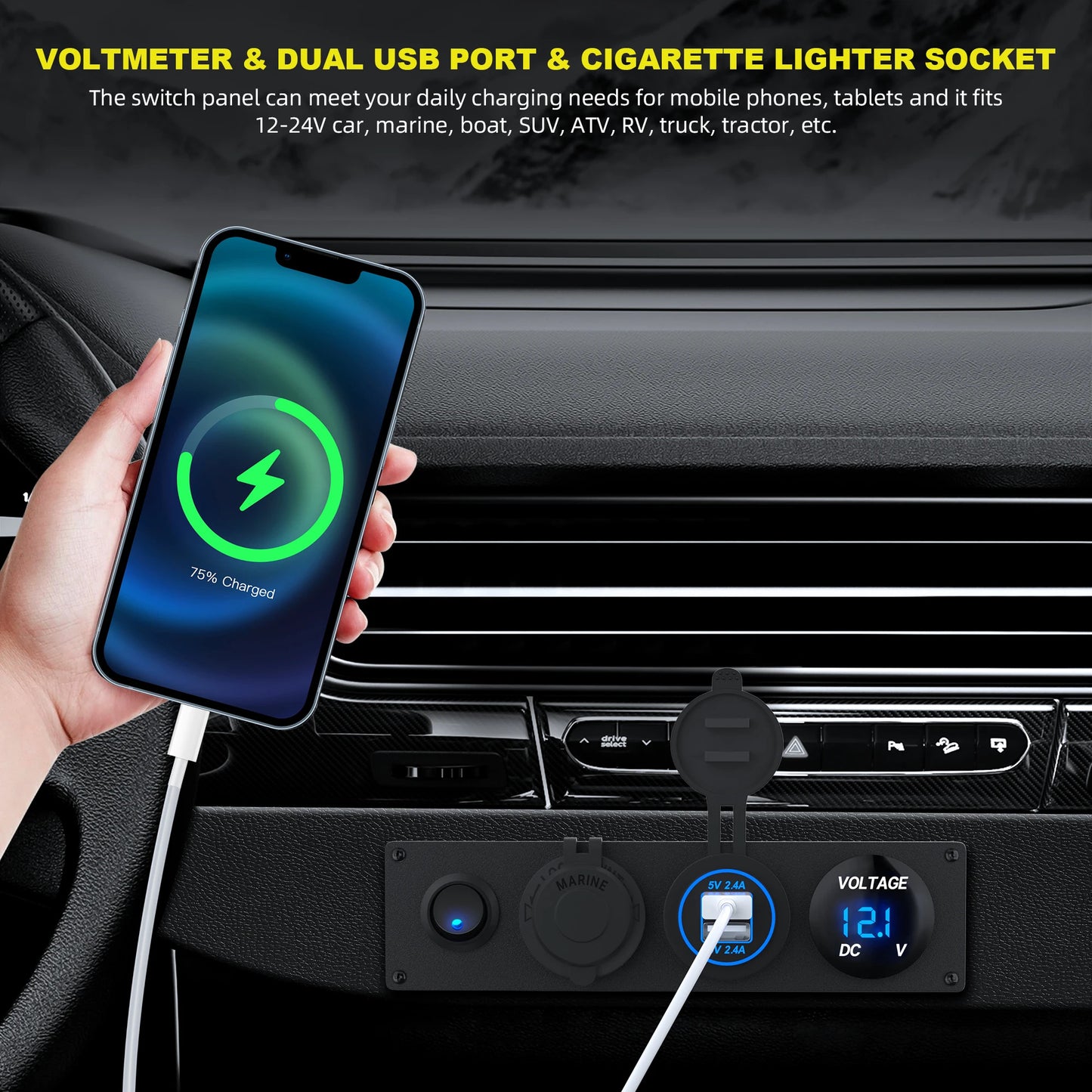 4 in 1 CAR CHARGER SOCKET PANEL VOLTMETER SWITCH