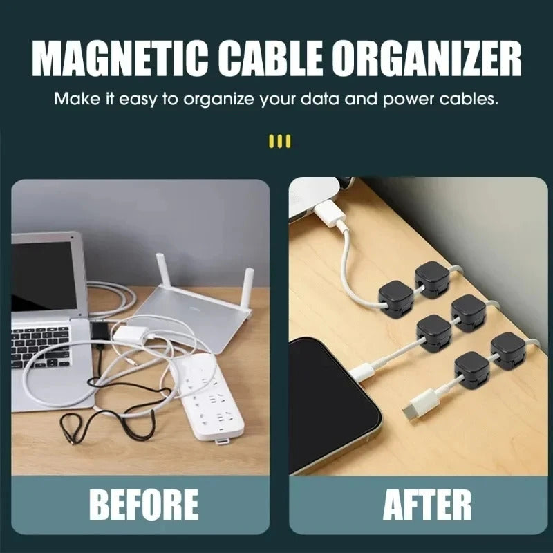 6 x MAGNETIC WIRE CLIP HOLDERS TIDYS BLACK & WHITE SELF ADHESIVE