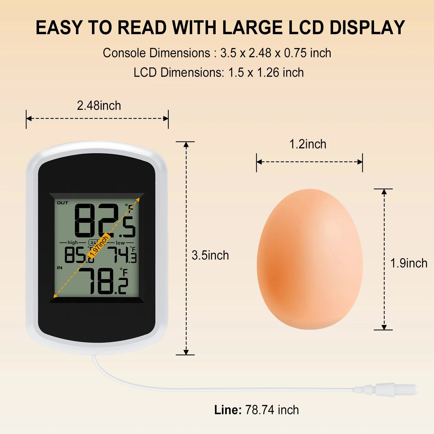 BIG SCREEN DIGITAL POND / AQUARIUM DUAL TEMPERATURE MONITOR, THERMOMETER.
