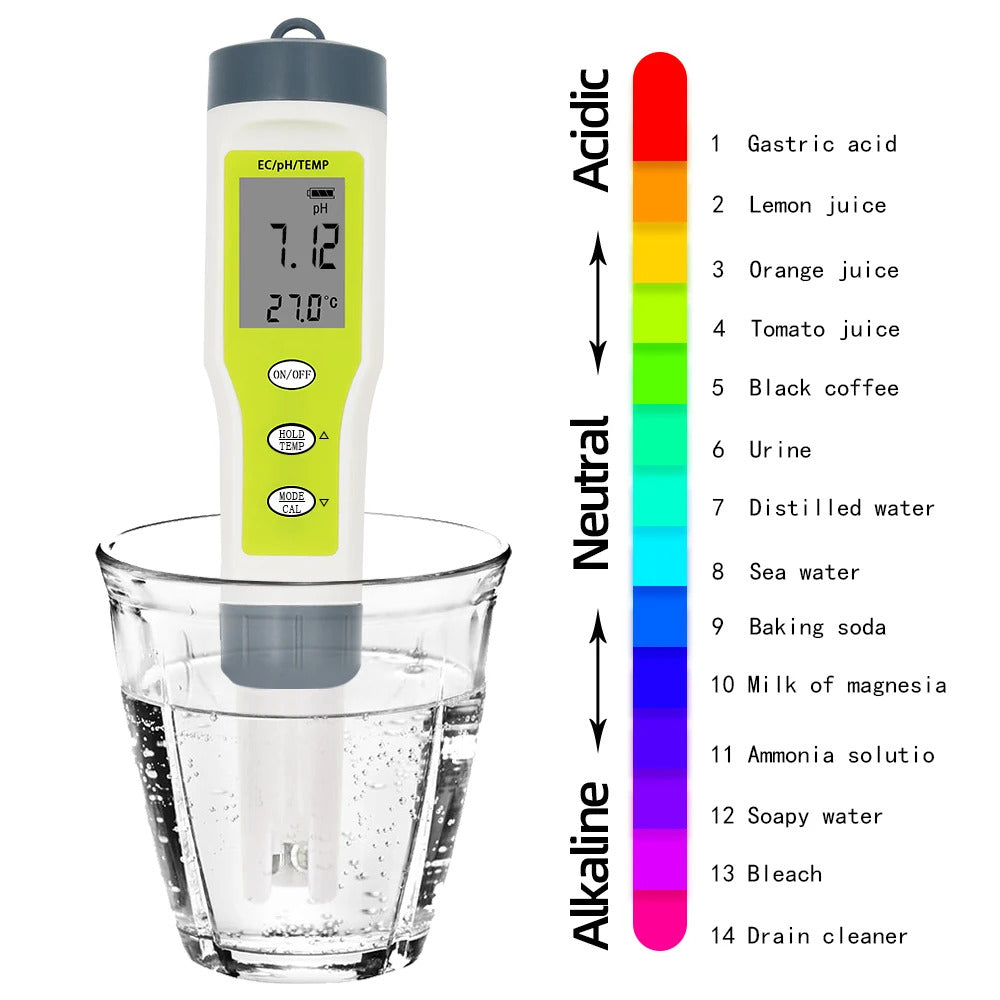 3 IN 1 DIGITAL WATER TESTER PH EC TEMPERATURE METER REPLACEABLE PROBE GREEN
