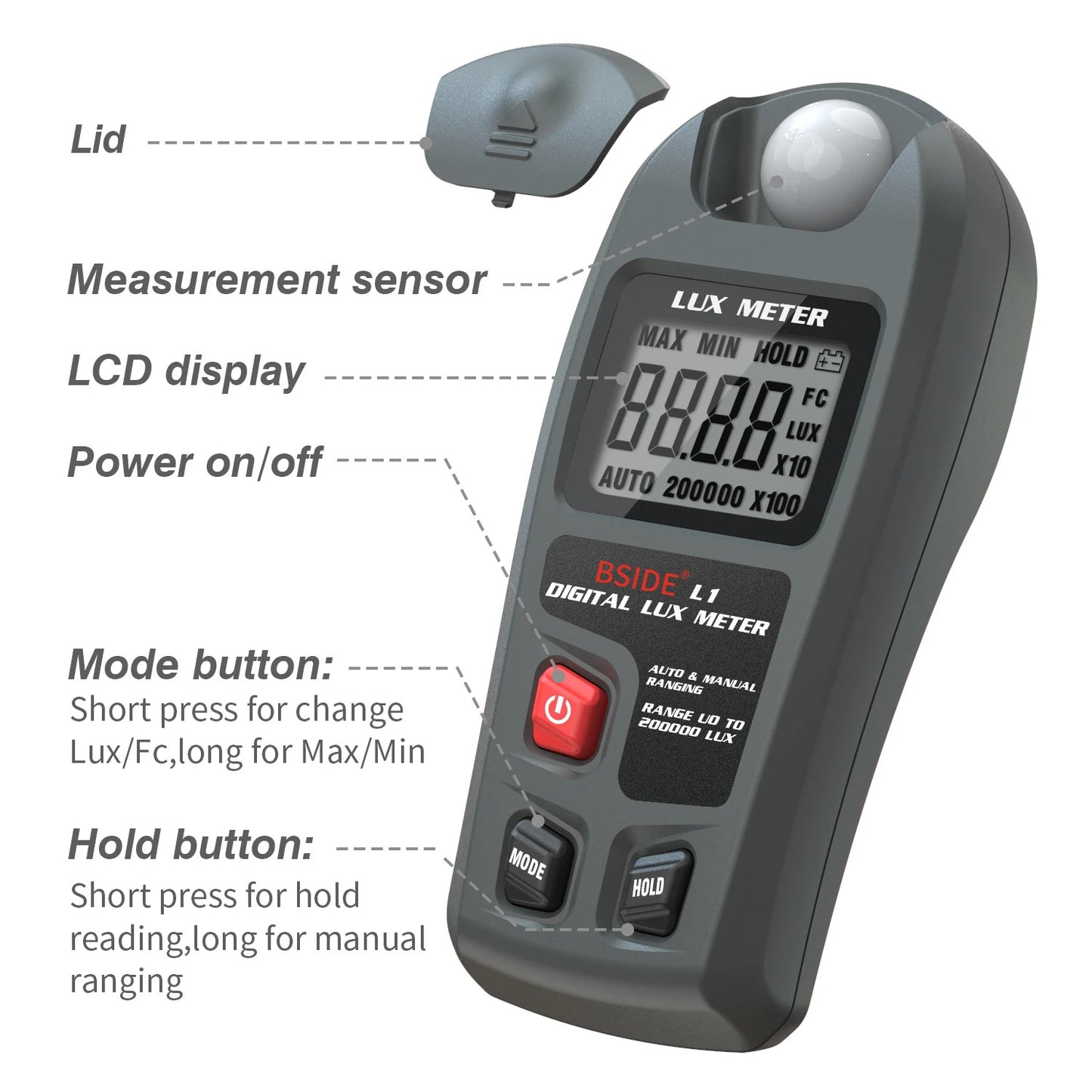 HANDHELD DIGITAL LUX METER 0-200,000 LUX