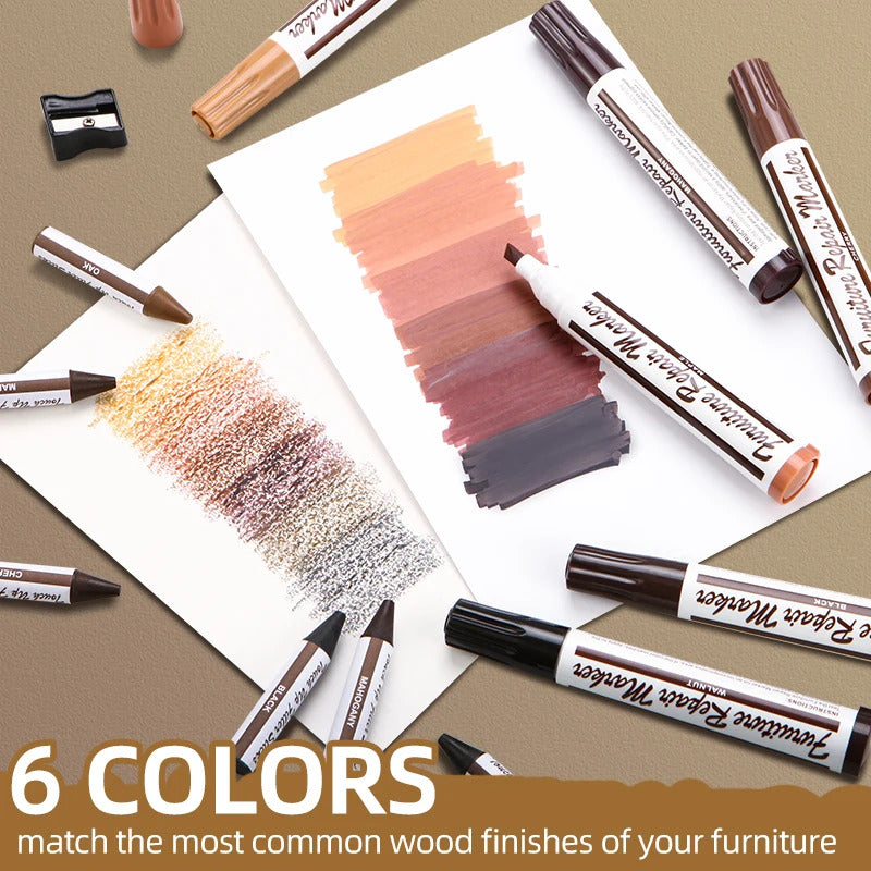13 PIECE SET OF FURNITURE REPAIR TOUCH UP MARKERS & WAX