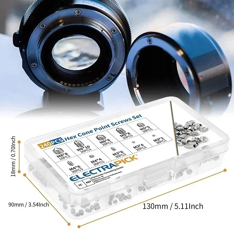 240 x STAINLESS STEEL GRUB / HEX SOCKET SCREWS