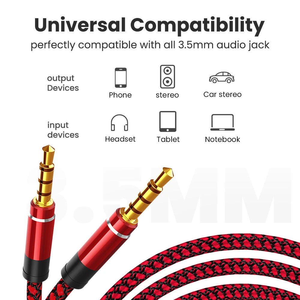 1.5m BRAIDED 3.5mm HEADPHONE JACK EXTENSION - MALE - MALE, BLACK
