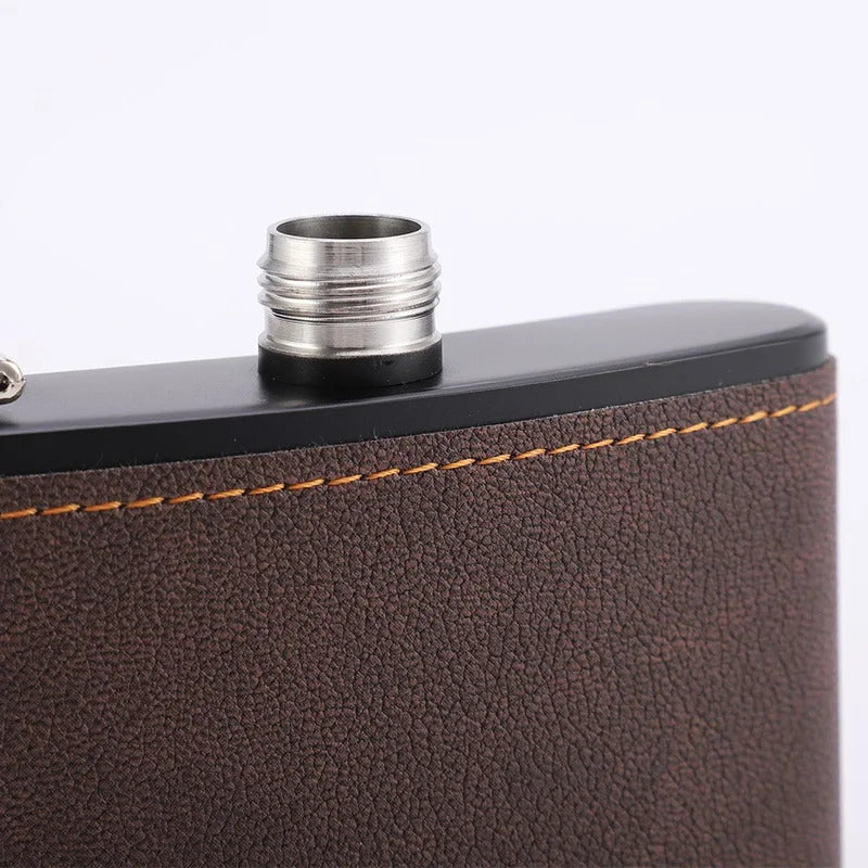 BROWN & GREY HIP FLASK 6oz 8oz STAINLESS STEEL