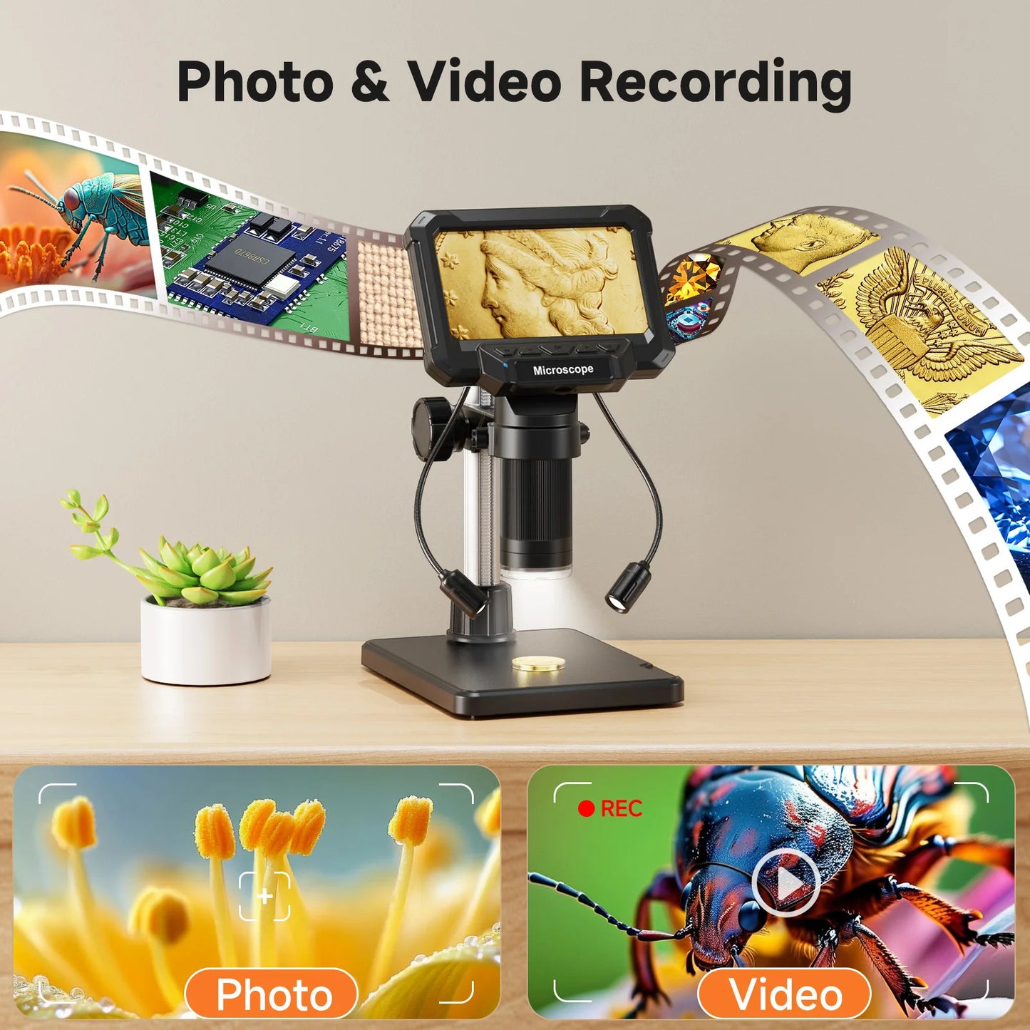 DIGITAL MICROSCOPE 4.3" IPS SCREEN 1600X WITH LIGHTS
