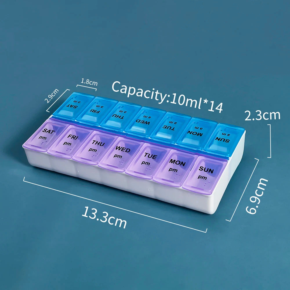 WEEKLY 7 DAY 14 GRID PILL BOX AM PM