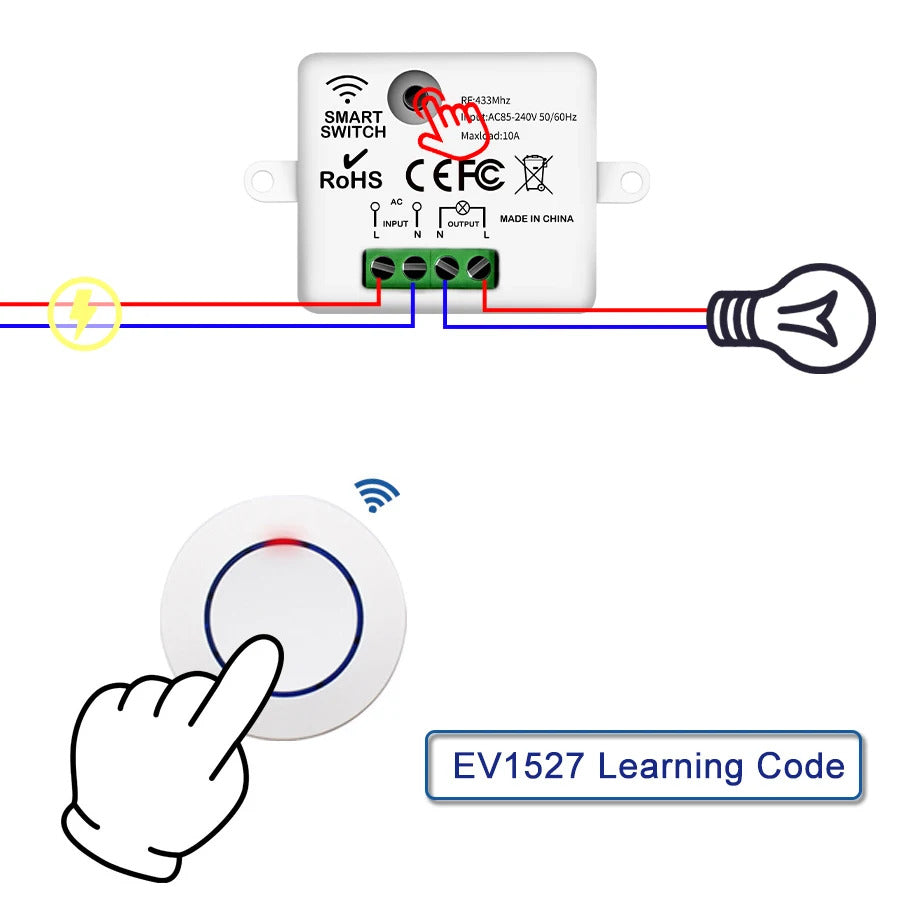 WIRELESS REMOTE CONTROL LIGHT SWITCH 22V 10A 433MHz