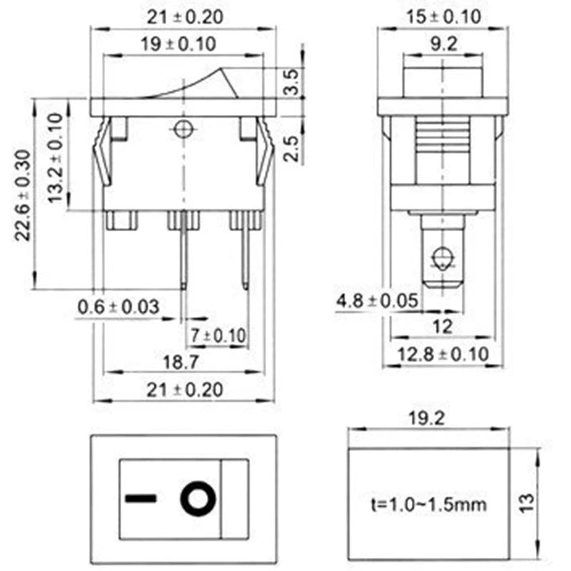 5 x BLACK MINI ROCKER SWITCH WITH WATERPROOF COVER ON OFF