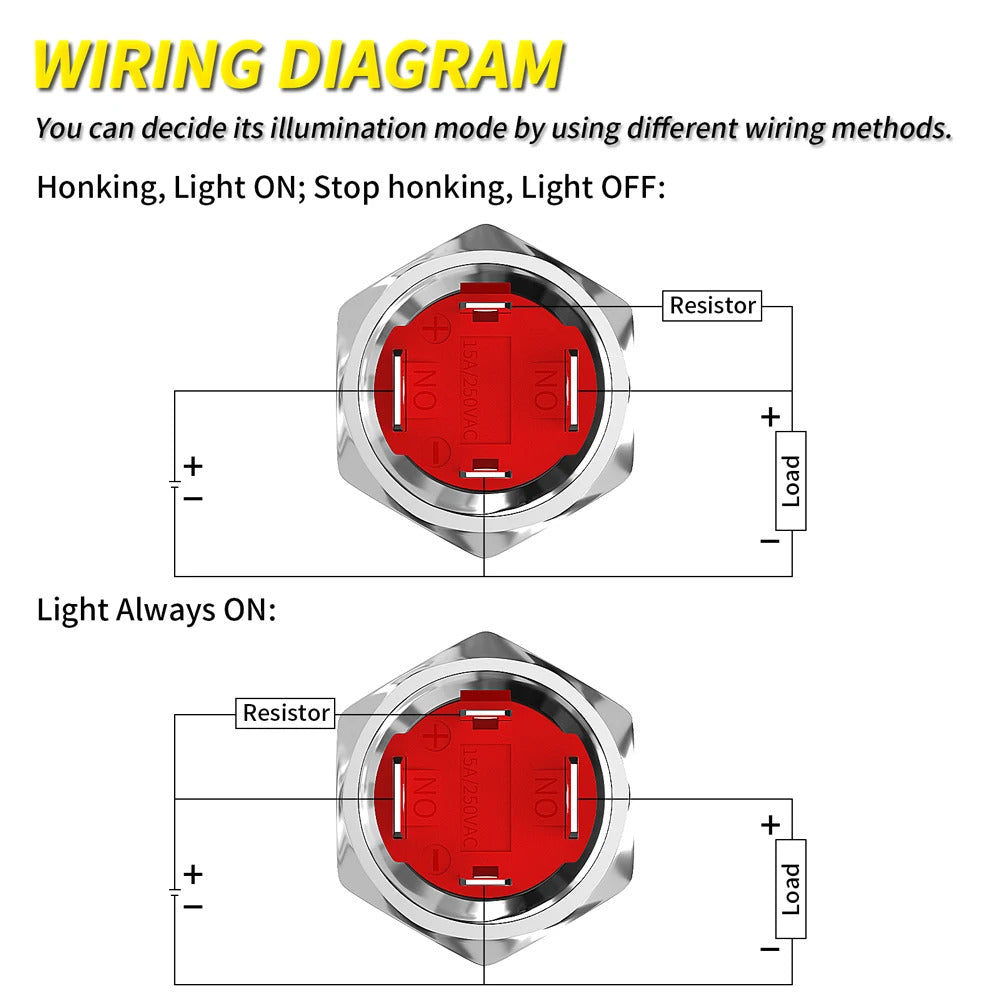 16mm METAL HORN BUTTON 12V 20A - BLUE LED