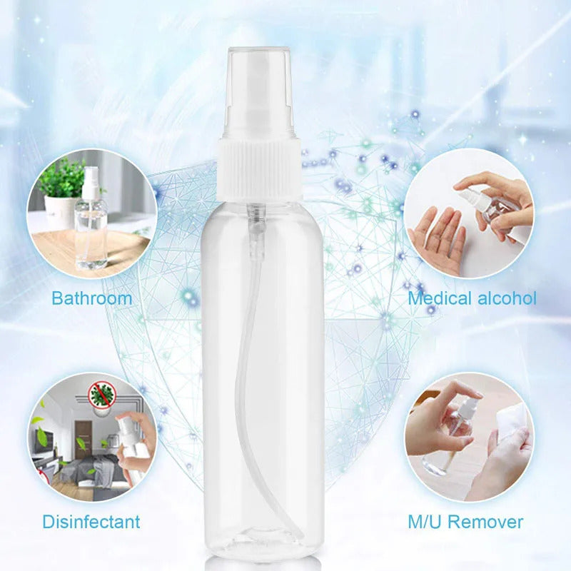 10 x 100ml CLEAR PLASTIC SPRAY BOTTLES WITH CAPS
