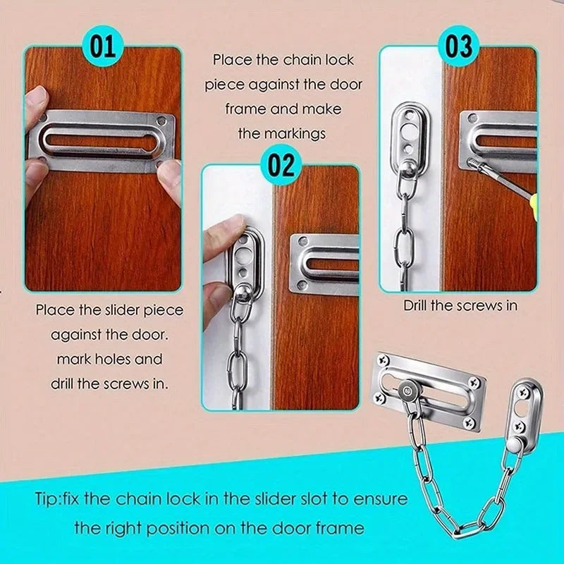 METAL SECURITY DOOR CHAIN LOCK SLIDING SAFETY GUARD LATCH HOME OFFICE