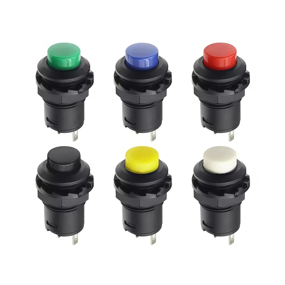 6 x SELF LOCKING / MOMENTARY PUSH SWITCHES 12mm 1.5A 250VAC