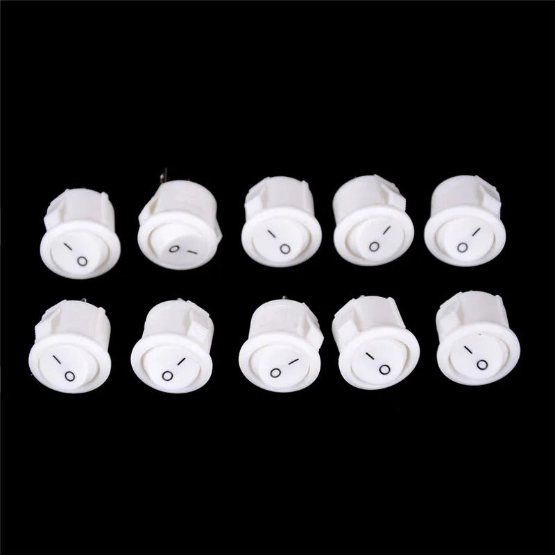 10 x 16mm ROUND WHITE ROCKER SWITCH 2 PIN ON OFF 3A