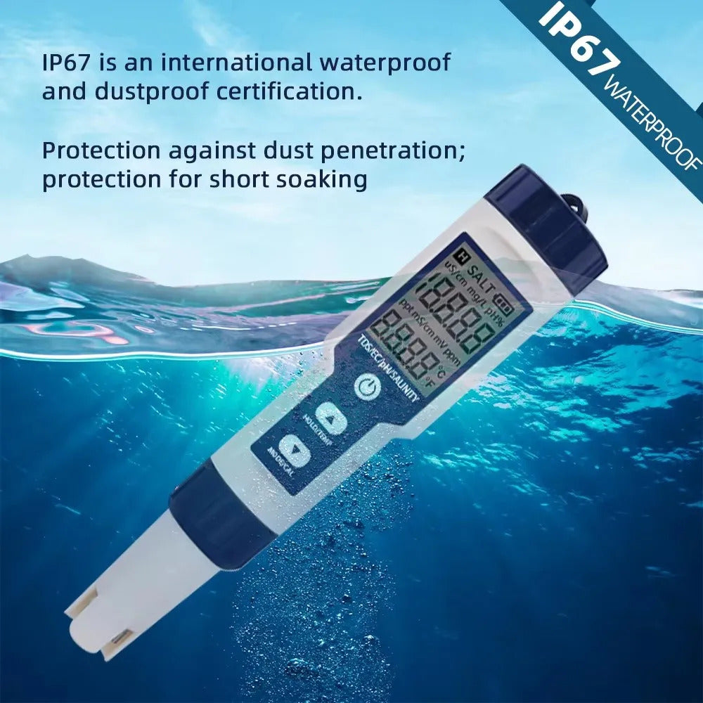 5 IN 1 DIGITAL WATER QUALITY TESTER PH TDS EC SALINITY TEMPERATURE METER