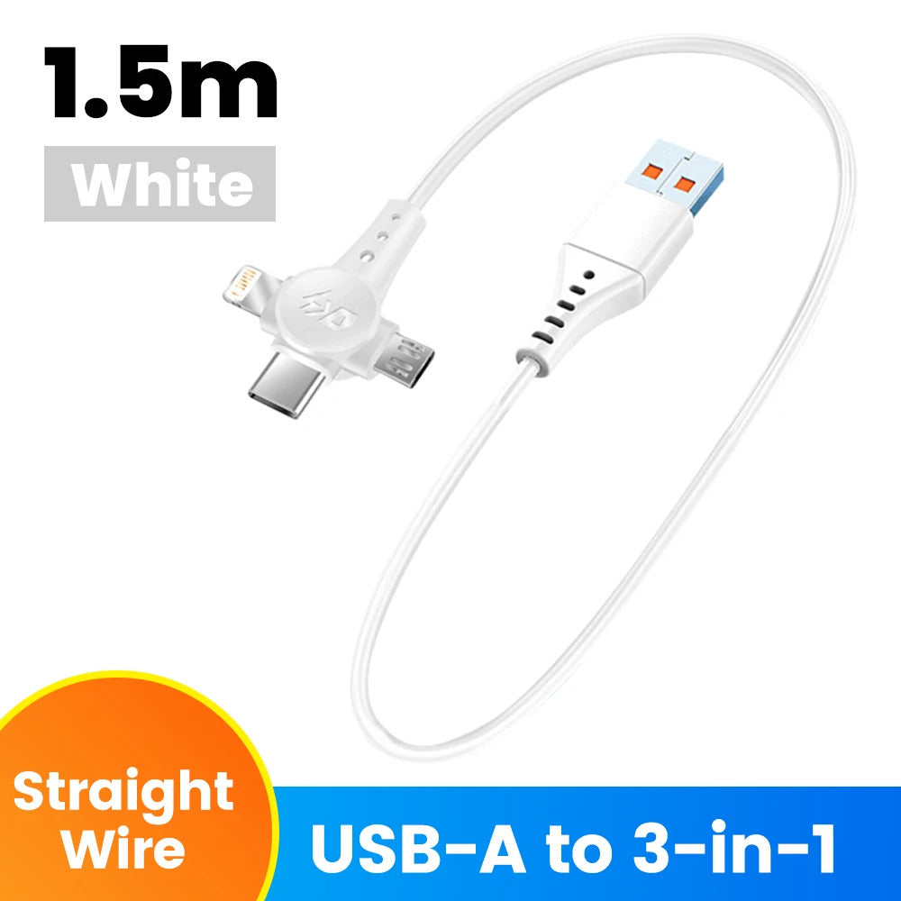 120w 3 in 1 USB MOBILE PHONE CHARGING CABLE 1.5m