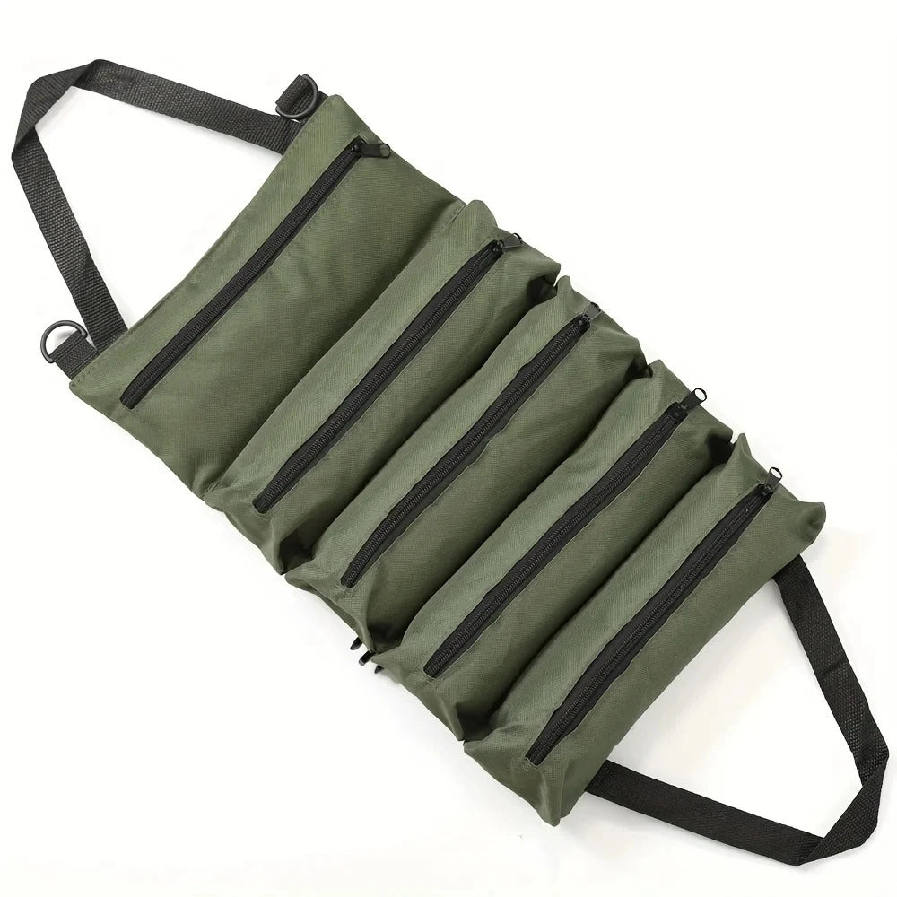 ROLL UP TOOL BAG ORGANISER 5 POCKET OXFORD TOOL STORAGE POUCH GARAGE CAR DIY