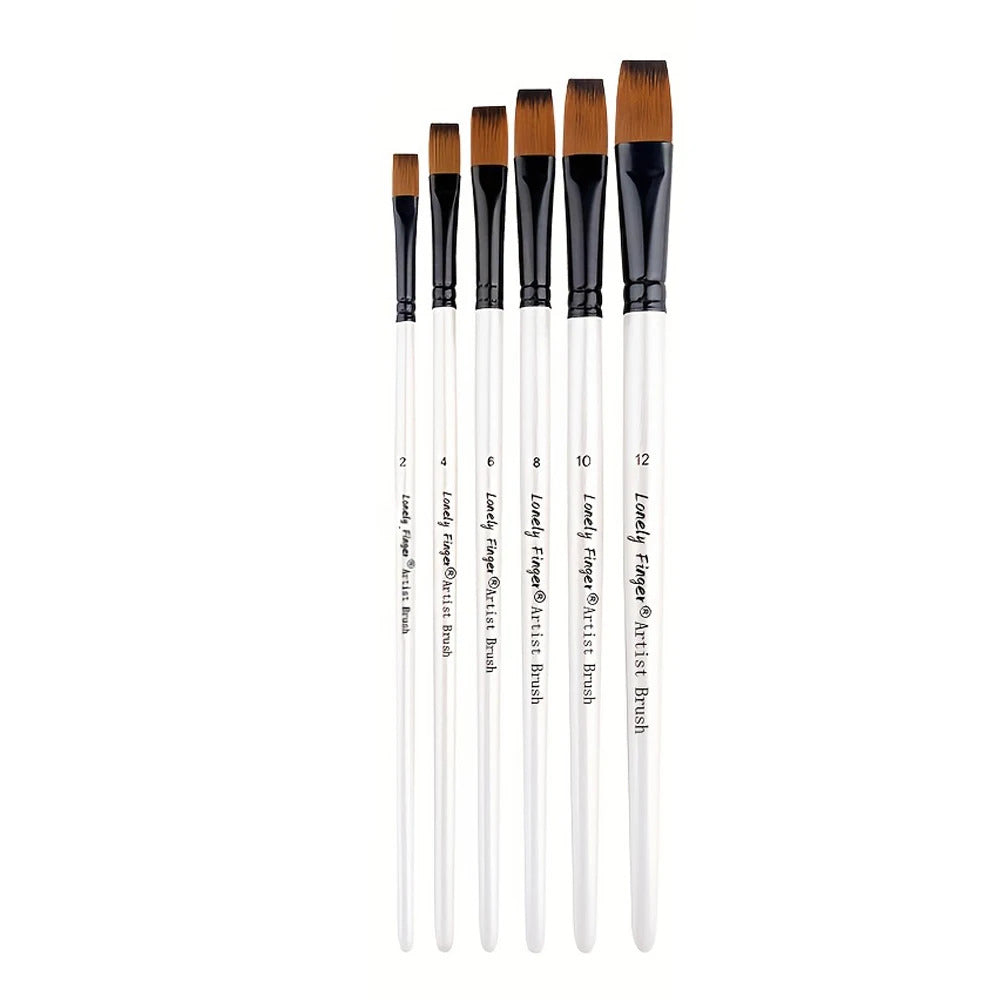 6 x PRO PAINT BRUSH SET - FLAT ROUND ANGLED FILBERT