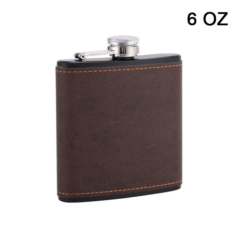 BROWN & GREY HIP FLASK 6oz 8oz STAINLESS STEEL