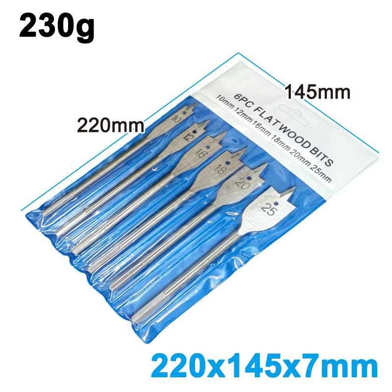 6 x FLAT WOOD DRILL BIT SET