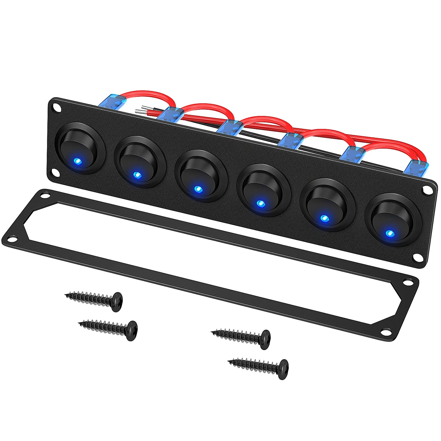 6 GANG SWITCH PANEL 12V, RED & BLUE LED